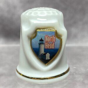 Vintage North Head Lighthouse Porcelain Thimble With Gold Trim Washington